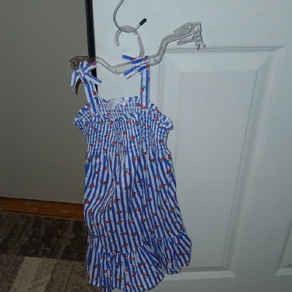Primark Blue and White Dress with Red Floral Accents